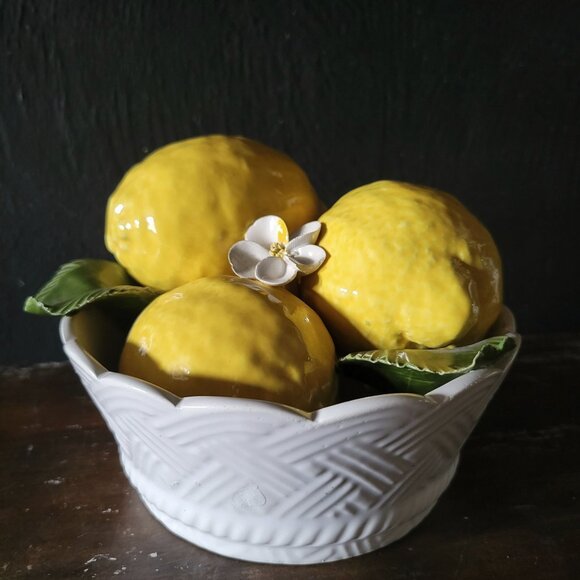 Vintage Ceramic Basket With Lemons Made in Italy, Vintage Ceramic Fruit - Picture 1 of 11